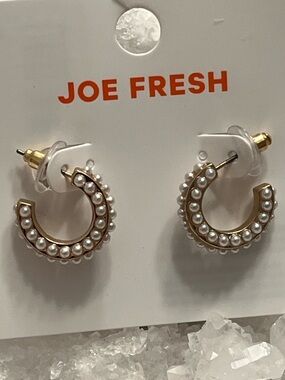 💎 3/$15 E9 JOE FRESH Goldtone & Pearls Small Hoop Fashion Earrings MSRP $12